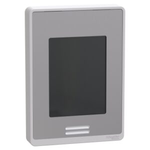 Room controller SE8000 BACnet MS/TP o ModBus RTU con pantalla táctil multilenguaje de color plata con detector de presencia